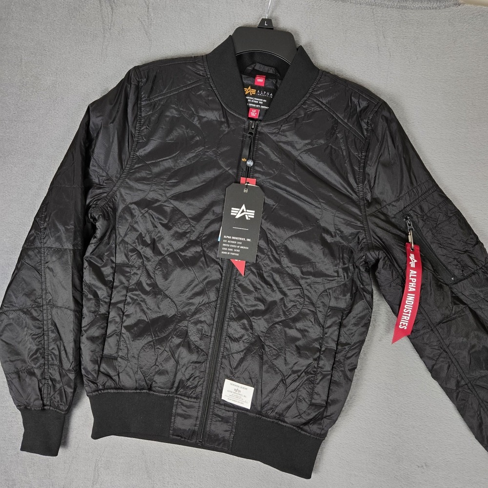 Alpha Industries L-2B Quilted Flight‎ Jacket Mens Small Bomber Black Nylon NWT